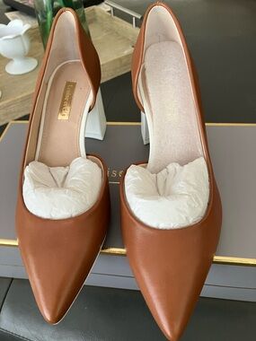 Louise et Cie Brown Pointed-Toe Pumps with White Block Heels